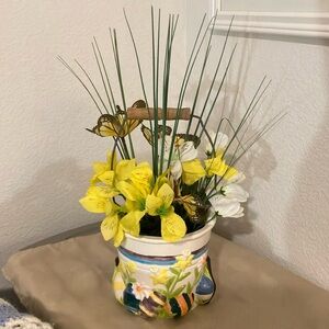 Hand Crafted Floral and Ceramic Basket with Handle